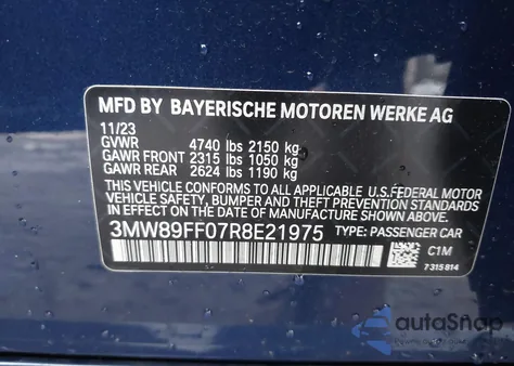 2024 BMW 330I xDrive из США, поврежденный, VIN 3MW89FF07R8E21975